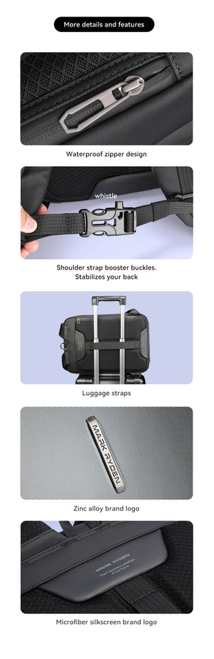 MARK RYDEN MR8918 Compact Hard Shell Travel Backpack with USB Charging Port