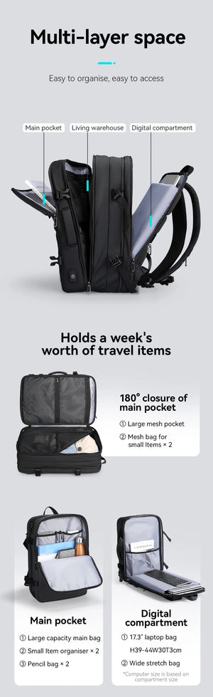 MARK RYDEN Pathrato MR8057Y Expandable Waterproof Travel Backpack with USB Charging Port
