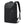 Black waterproof travel backpack front view with curved pocket and zip closures