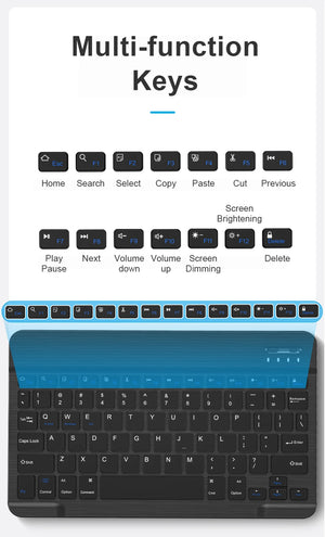 Black Bluetooth keyboard case with multifunction keys and shortcut controls