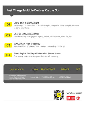 BASEUS Blade H1 Fast Charging Power Bank with Digital Display