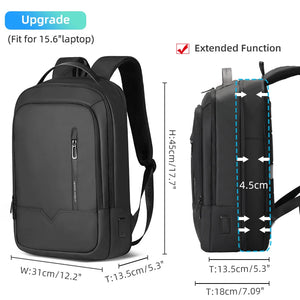 Black compact backpack with front pocket and adjustable straps, fits 15.6-inch laptop
