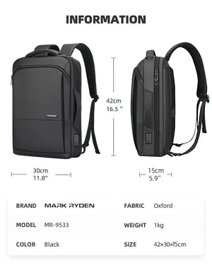 MARK RYDEN MR9533 Lightweight Waterproof Compact Backpack with USB Charging Port