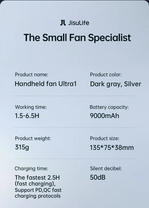 JISULIFE Ultra1 Rechargeable Handheld Portable Fan