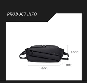 Black crossbody bag front view with top handle-style pull and side straps