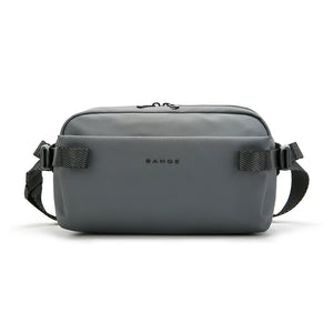 Lightweight waterproof crossbody bag in gray, zip top with adjustable shoulder straps