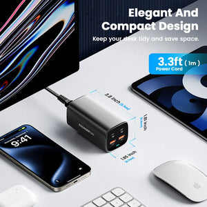 ESSAGER 67W GaN USB-C Desktop Charger with Quick Charge 3.0, PPS and PD3.1 - Black