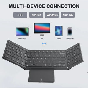 JOMAA Backlit Foldable Rechargeable Wireless Keyboard with Touchpad