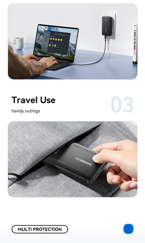 ESSAGER 65W Ultra Thin GaN Pro Travel USB Charger with Quick Charge 4.0 and PD3.0 - Black