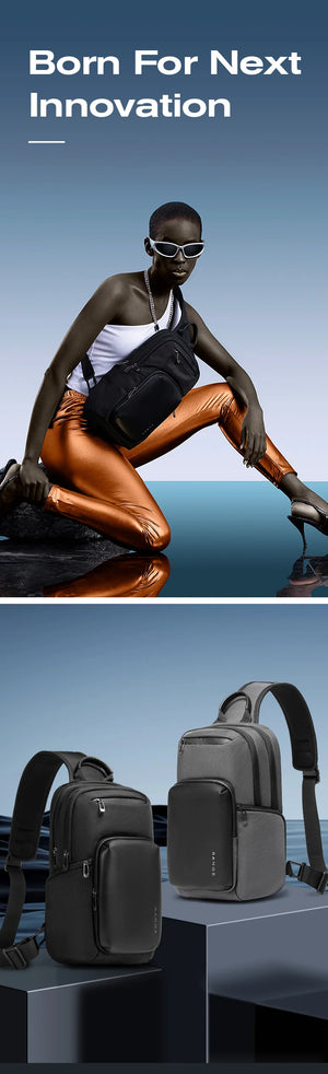 Compact crossbody sling bag shown on a model in a lifestyle scene