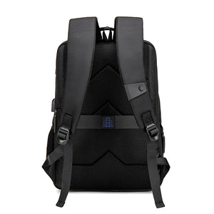 Black backpack with padded back panel, adjustable shoulder straps, and top carry handle