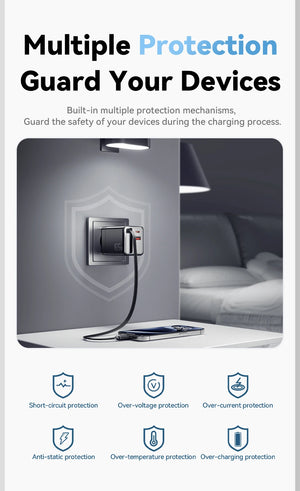 ESSAGER 65W GaN USB Charger with Retractable Cable and Power Delivery - Black
