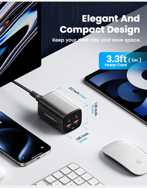 ESSAGER 67W GaN USB-C Desktop Charger with Quick Charge 3.0, PPS and PD3.1 - Black