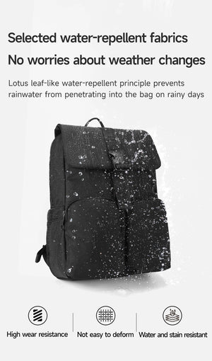Black speckled compact backpack with water-repellent fabric and zip closure