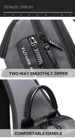 Grey crossbody bag with two-way zipper and top handle