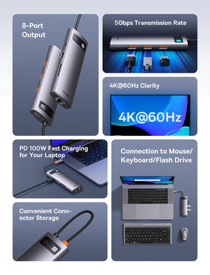 BASEUS Star Joy Series 8in1 USB-C Multiport Adapter and USB Hub