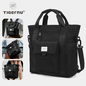 Waterproof black backpack with front organizer pocket and adjustable crossbody shoulder strap