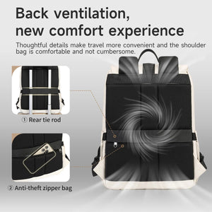 Black commuter backpack with ventilated back panel design and adjustable shoulder straps