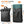 Black expandable roll-top backpack with side flap pocket; size diagram shows height and capacity.