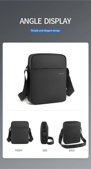 Black compact crossbody bag with rounded top and side zipper, shown in front view.