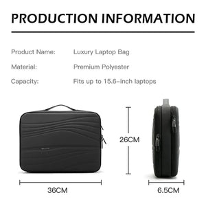 Black laptop sleeve with zipper and padded sides; shown front and side profile