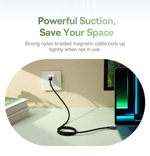 BASEUS Tungsten Gold 100W Type-C to USB-A Magnetic Coiled Charging Cable