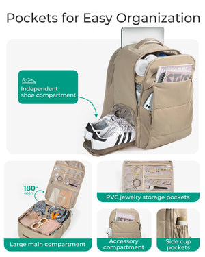 BAGSMART Large Capacity Waterproof Travel Backpack with Shoe Compartment
