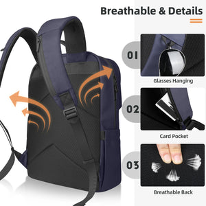 Navy waterproof backpack with breathable back panel and adjustable shoulder straps