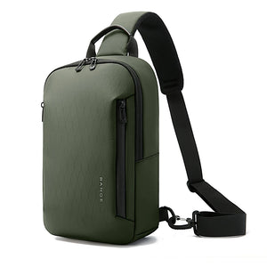 Lightweight waterproof crossbody bag, green, front zip pocket and adjustable shoulder strap