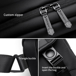 Black bag zipper close-up with custom zipper track and zipper pull tabs