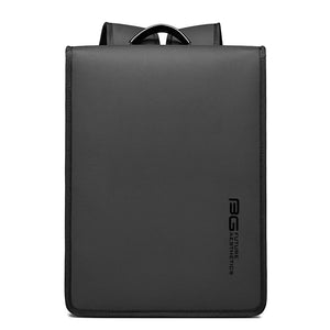 Black compact waterproof laptop backpack with top handle and front logo