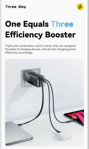 ESSAGER 65W GaN USB Charger with Retractable Cable and Power Delivery - Black