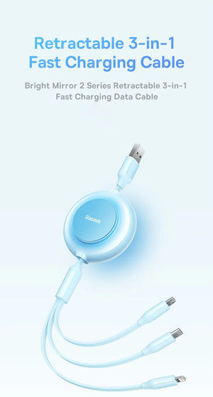 BASEUS Bright Mirror Series Retractable 3in1 Fast Charging Data Cable