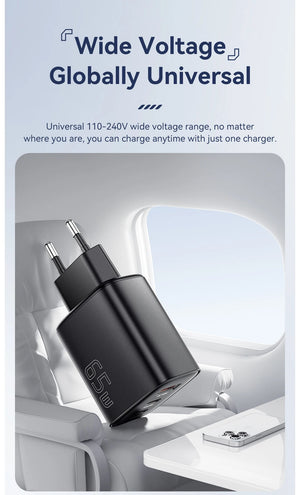ESSAGER 65W GaN USB-C Charger with Quick Charge 4.0 and Power Delivery - Black