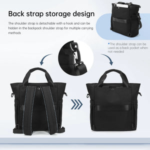 Black compact waterproof backpack with front pockets and detachable shoulder strap
