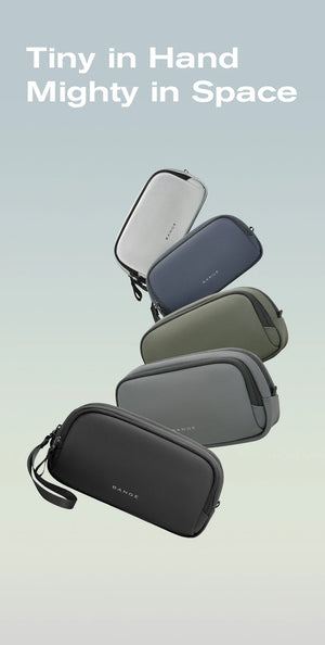 Tech storage bag set in multiple colors with zip closure and carry strap
