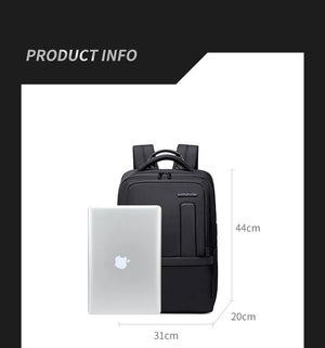 Large waterproof travel backpack with front pockets and laptop-sized compartment