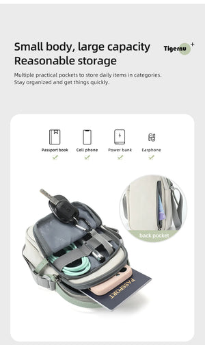 Waterproof crossbody bag with multiple pockets for small essentials