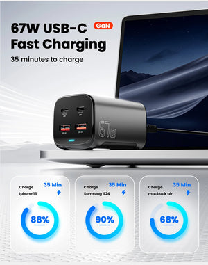 ESSAGER 67W GaN USB-C Desktop Charger with Quick Charge 3.0, PPS and PD3.1 - Black