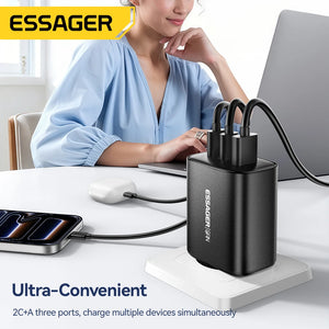 ESSAGER 65W GaN USB-C Charger with Quick Charge 4.0 and Power Delivery - Black