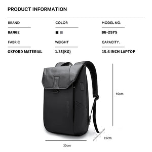 Grey roll-top travel backpack with front flap, side zipper pocket, and shoulder straps