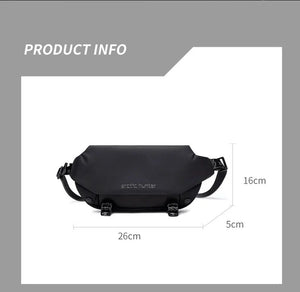 Black waterproof crossbody bag with front flap, top zip, and adjustable shoulder straps.