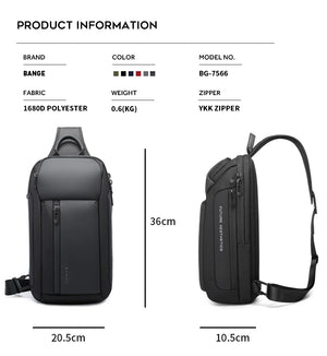 Dark gray compact waterproof crossbody bag with top handle, front zippers, and side strap