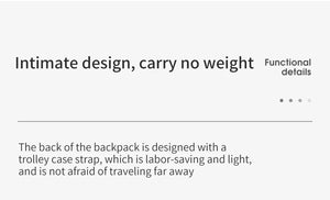 Back of purple backpack with trolley sleeve strap for easy carry