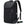 Black waterproof travel backpack with front zipper pockets and visible USB charging cable