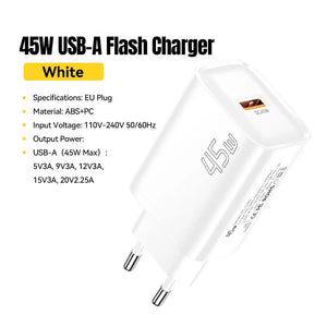 ESSAGER 45W USB Charger with QC3.0 and PD Fast Charging - White