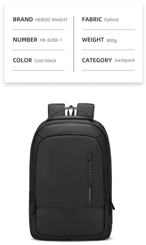 Black backpack with front zipper pocket and adjustable shoulder straps