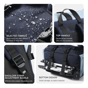 Water-resistant backpack fabric texture with top handle and adjustable shoulder strap