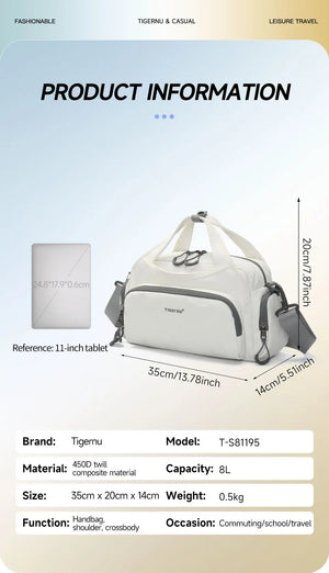 TIGERNU S81195 Large Capacity Waterproof Tote and Crossbody Bag