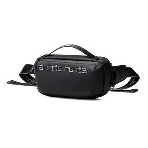 Black waterproof crossbody bag with adjustable strap and arctic hunter logo